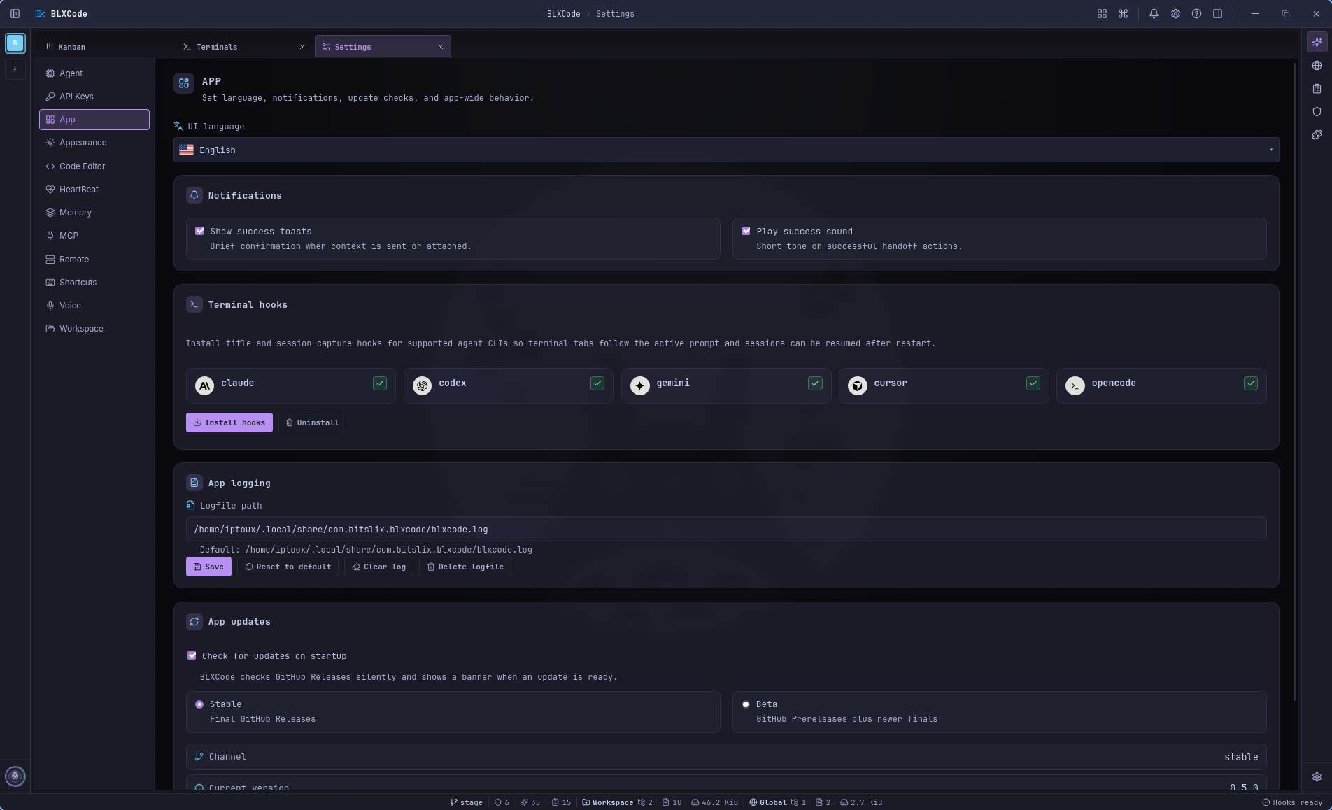 Agent timeline showing grouped tool rows with metrics, thinking blocks, and compact composer